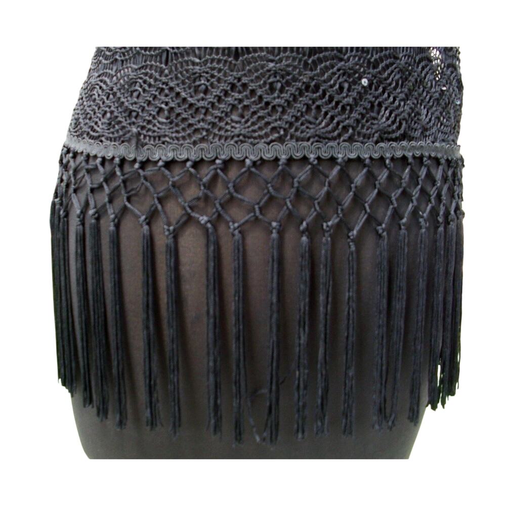 Cache Peek A Boo Sequin Kissed 7" Fringe Bottom Stretch Top New Sz XS/S $98 NWT